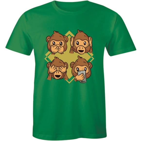 Four Wise Monkeys Cartoon Printed Funny T-shirt - Picture 1 of 3